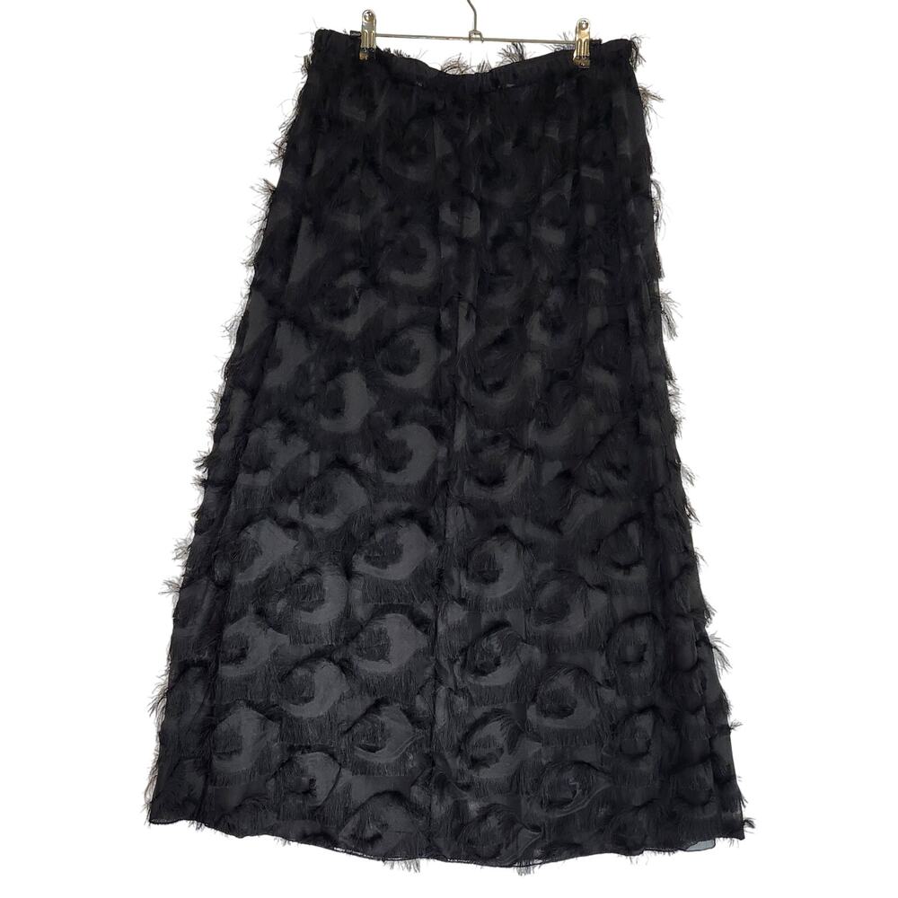 Women's Fuzzy Black A-line Long Skirt Elastic High Waist, Size XL